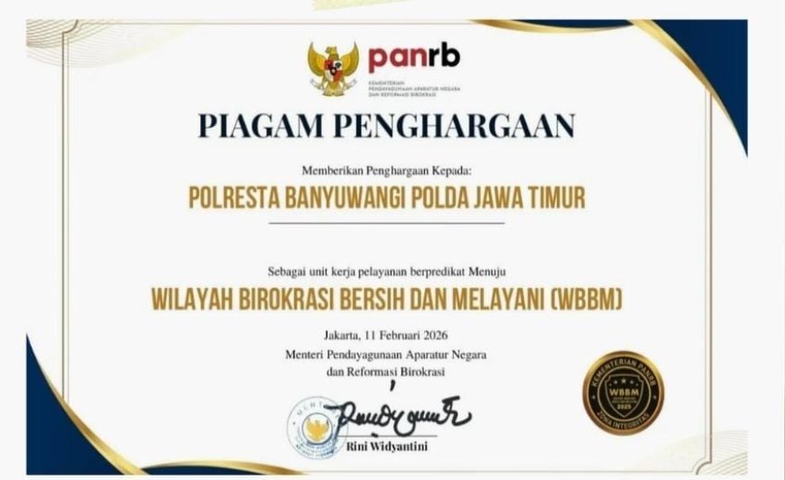 Polresta Banyuwangi Raih Pengakuan Atas Komitmen ZI Menuju WBBM
